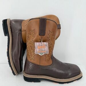 Hoss Mens Landon Western Brown Leather Boots Size 10.5 Oil & Slip Resistant NWOB